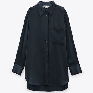 🤍 ZARA Gray 100% Silk Button Down Blouse